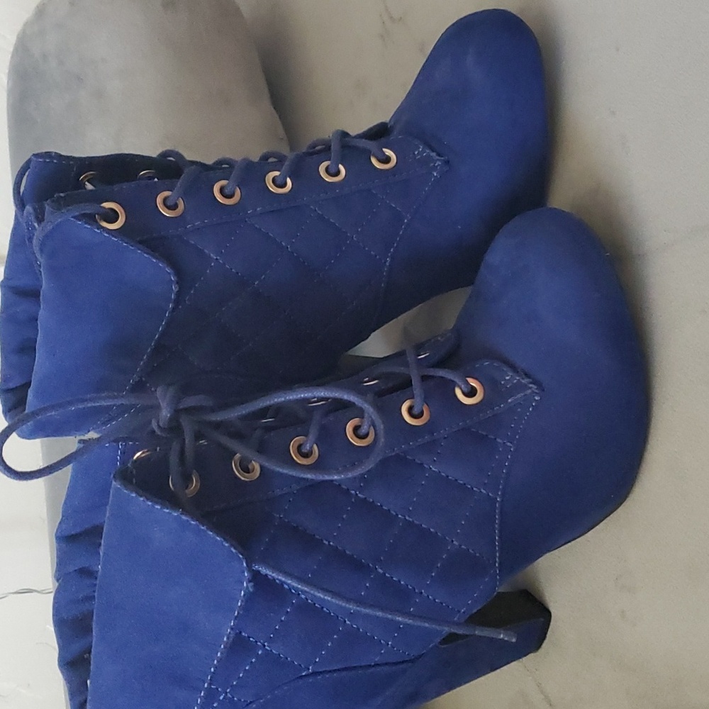 Royal Blue Velvet Booties